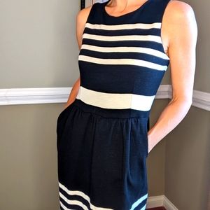 J.Crew | Sleeveless Black & White Stripe Dress with Pockets